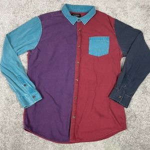 Pacsun Button Shirt Mens XL Multicolor Color Block Long Sleeve Cotton Y2K